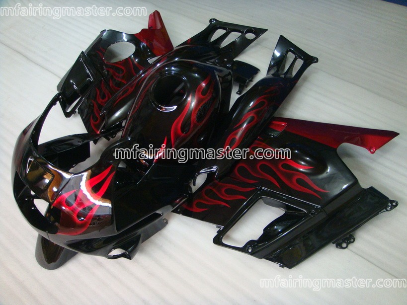 (image for) Fit for Honda CBR600 F2 1991 1992 1993 1994 fairing kit Red flames balck no decals