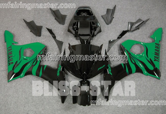 (image for) Fit for Yamaha YZF 600 R6 2003 2004 2005 fairing kit injection molding Black flame green