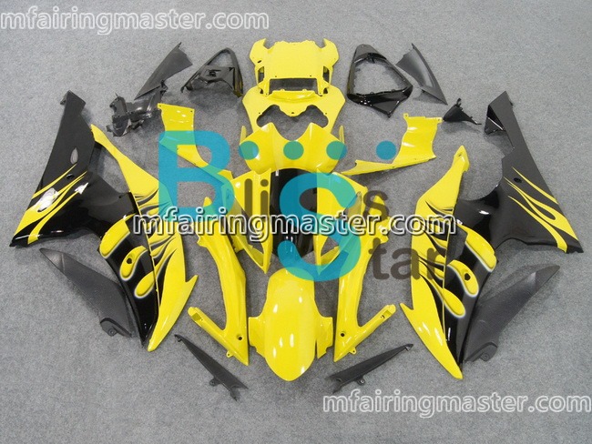 (image for) Fit for Yamaha YZF 600 R6 2008 2009 2010 2011 2012 2013 2014 2015 2016 fairing kit injection molding Black flame yellow